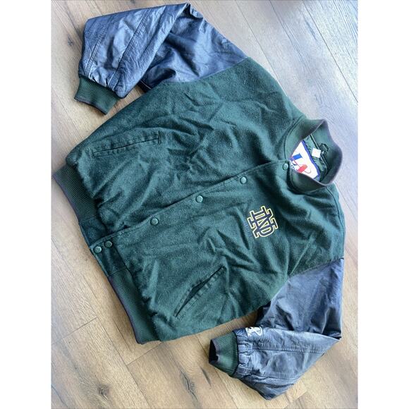 Vintage 1990's Rare Notre Dame Fighting Irish Logo Athletic Leather Jacket XL